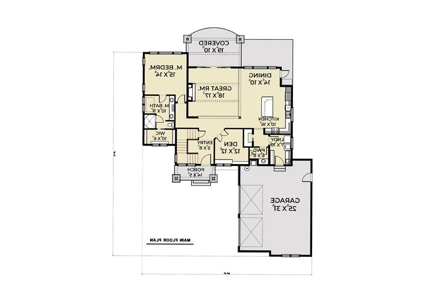 1st Floor image of Cont. Farmhouse 845 House Plan